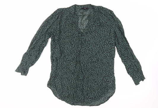 NEXT Womens Green Animal Print Viscose Basic Blouse Size 8 V-Neck