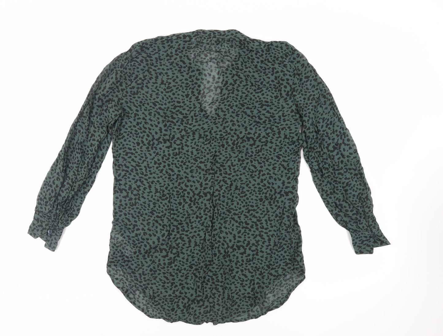 NEXT Womens Green Animal Print Viscose Basic Blouse Size 8 V-Neck