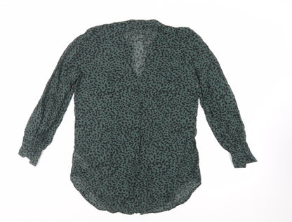 Next Womens Green Animal Print Viscose Basic Blouse Size 8 V-Neck
