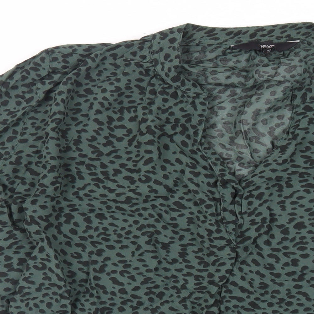 NEXT Womens Green Animal Print Viscose Basic Blouse Size 8 V-Neck
