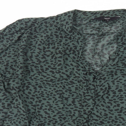 Next Womens Green Animal Print Viscose Basic Blouse Size 8 V-Neck