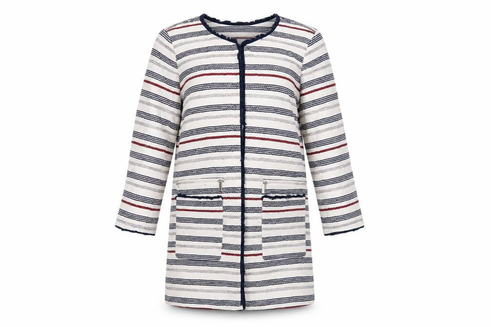 River Island Womens White Striped Overcoat Coat Size 12 - Open