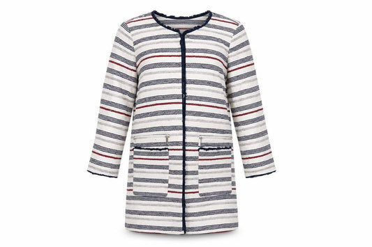 River Island Womens White Striped Overcoat Coat Size 12 - Open