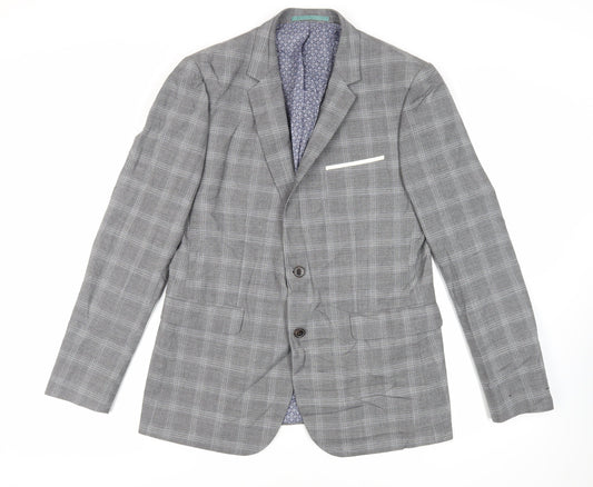 Burton Mens Grey Plaid Polyester Jacket Suit Jacket Size 42 Regular