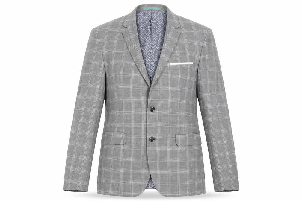 Burton Mens Grey Plaid Polyester Jacket Suit Jacket Size 42 Regular