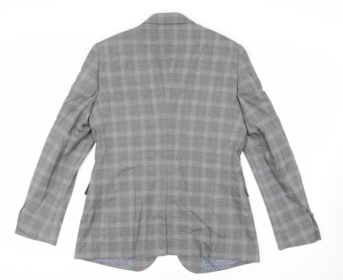 Burton Mens Grey Plaid Polyester Jacket Suit Jacket Size 42 Regular