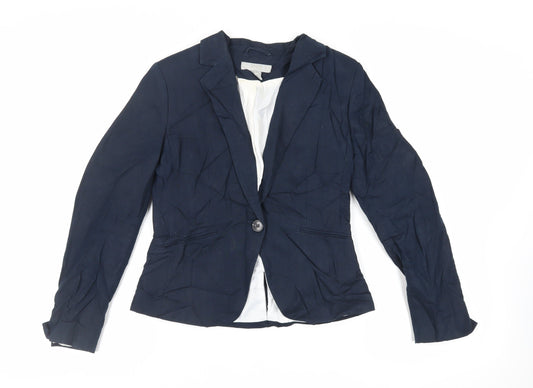 H&M Womens Blue Jacket Blazer Size 8 Button