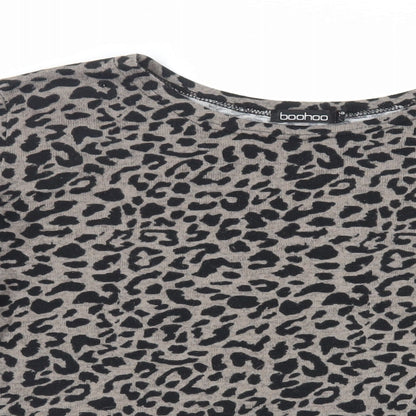 Boohoo Womens Grey Animal Print Polyester Basic T-Shirt Size 12 Round Neck
