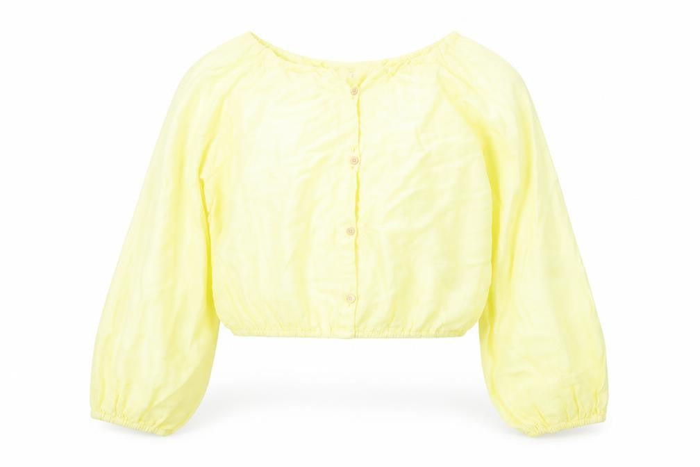 Zara Girls Yellow Linen Pullover Blouse Size 11-12 Years V-Neck Button