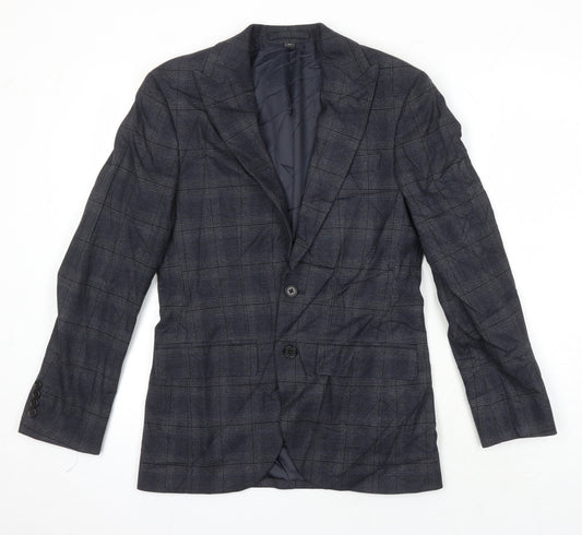 M&S Mens Green Check Polyester Jacket Blazer Size 34 Regular