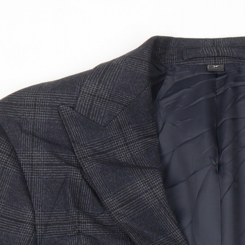 M&S Mens Green Check Polyester Jacket Blazer Size 34 Regular