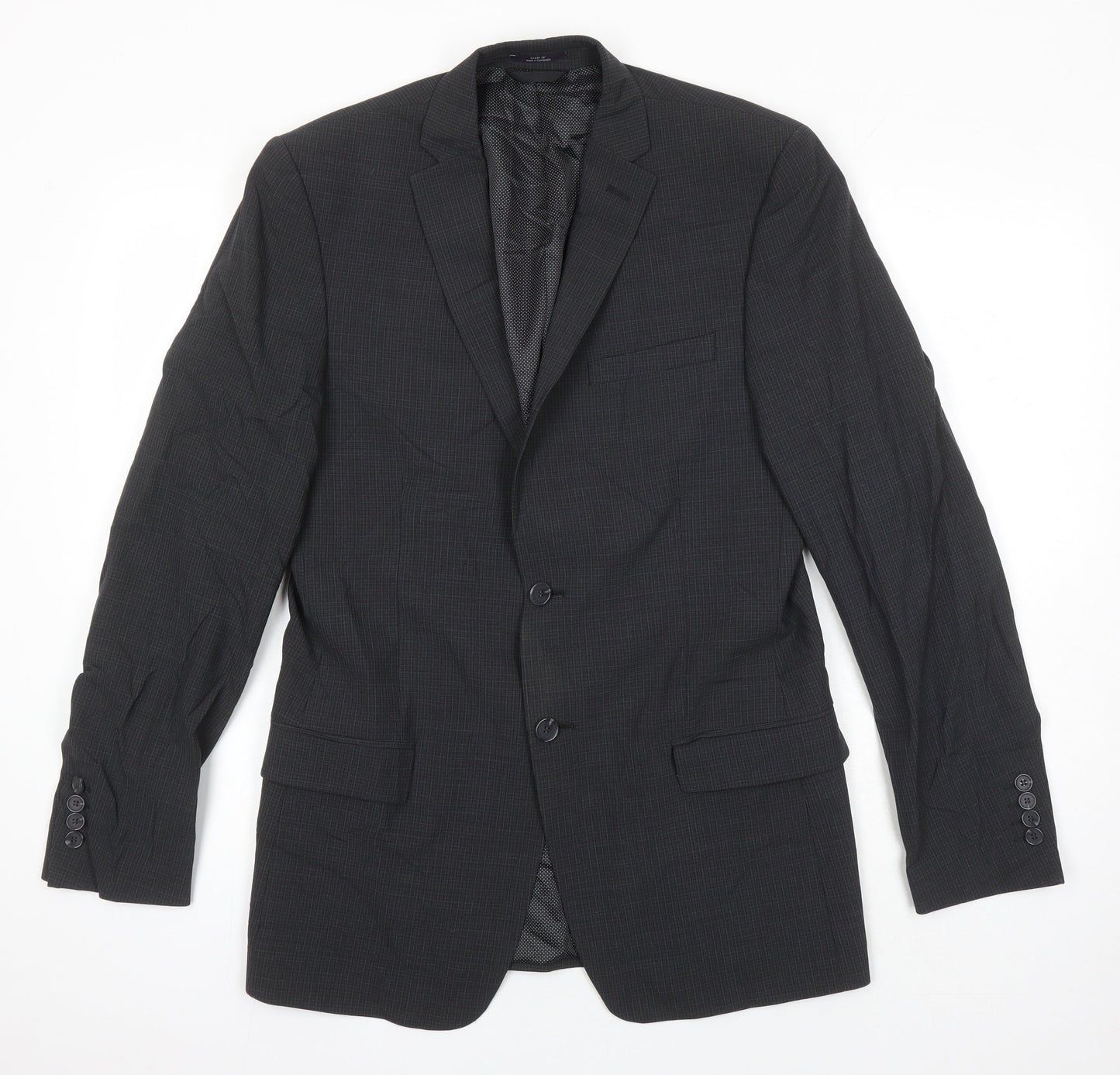 M&S Mens Grey Check Wool Jacket Suit Jacket Size 38 Regular