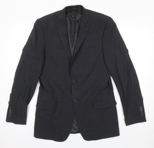 M&S Mens Grey Check Wool Jacket Suit Jacket Size 38 Regular