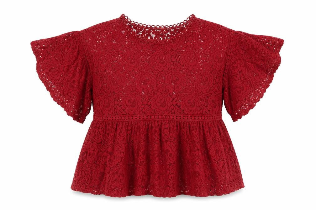 Lucy Wang Womens Red Herringbone Cotton Tunic Blouse Size M Round Neck