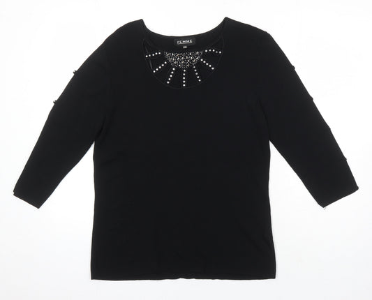 Femme Womens Black Trivinyl Tunic T-Shirt Size 14 Boat Neck