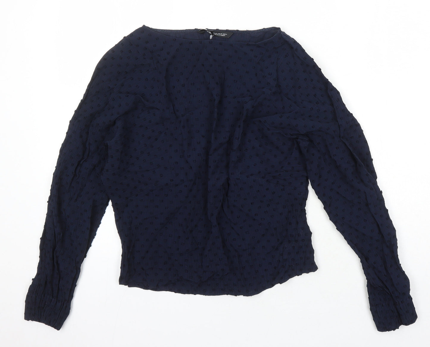 Zara Womens Blue Viscose Tunic Blouse Size XL Boat Neck