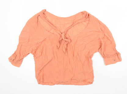 Back view of Mexx women’s orange viscose tunic blouse, size UK 8, boat neck