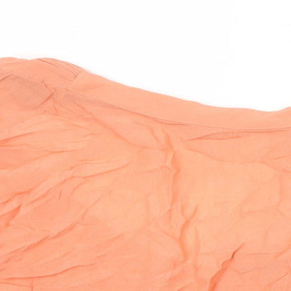 Close-up detail of Mexx women’s orange viscose tunic blouse, size UK 8, boat neck