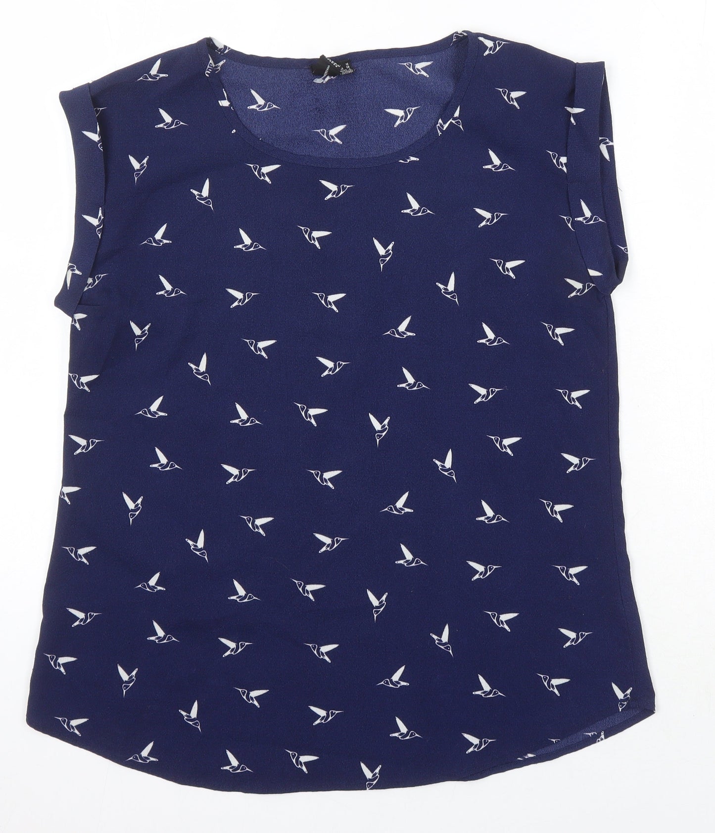 Izabel London Womens Blue Geometric Polyester Tunic Blouse Size 10 Scoop Neck - Birds
