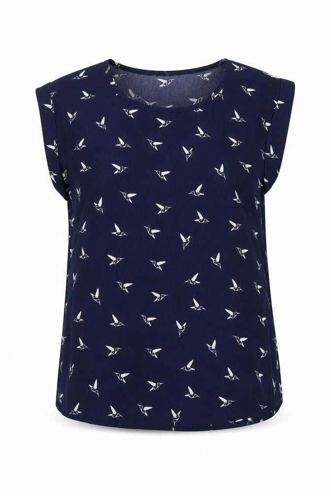 Izabel London Womens Blue Geometric Polyester Tunic Blouse Size 10 Scoop Neck - Birds