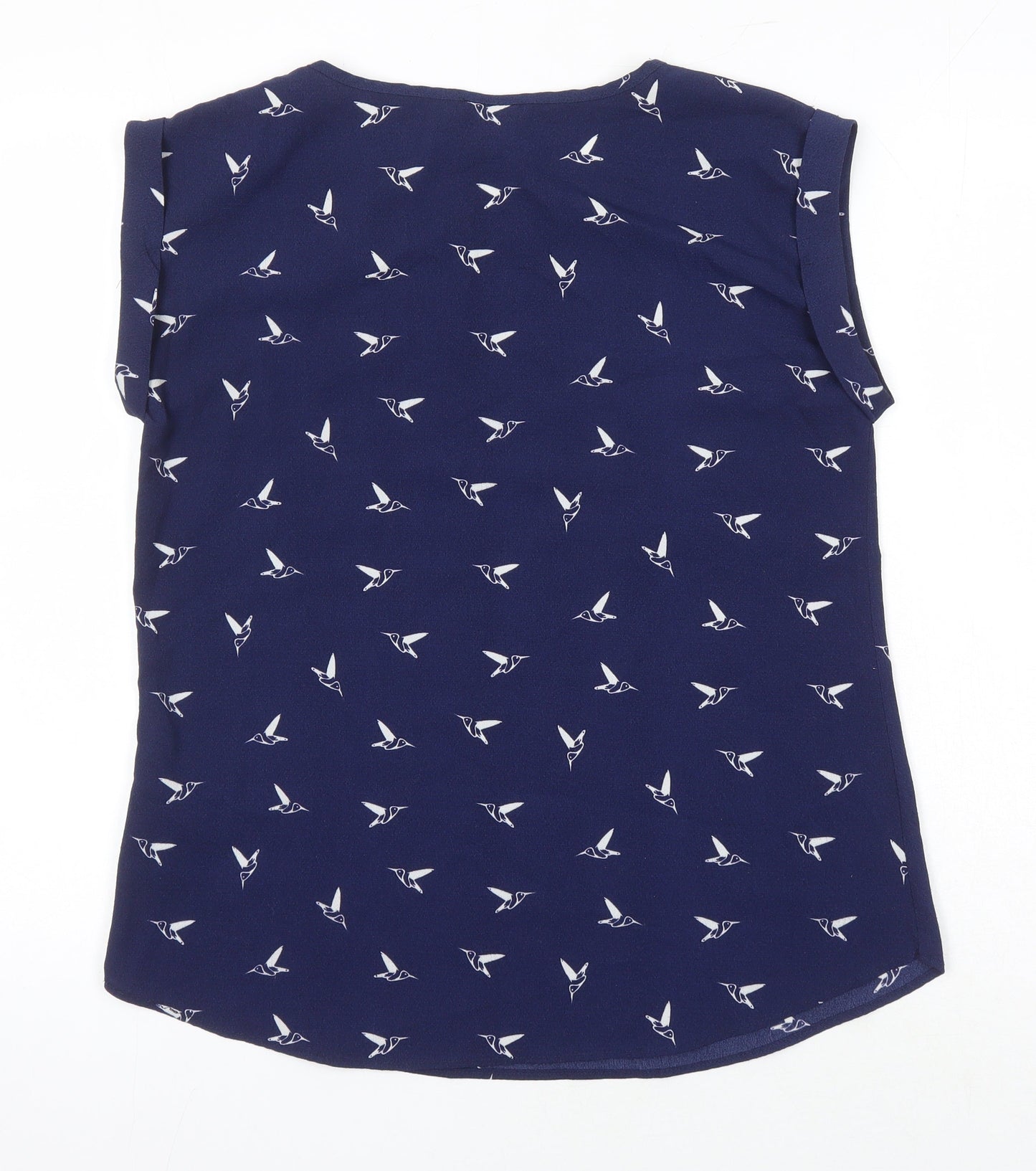 Izabel London Womens Blue Geometric Polyester Tunic Blouse Size 10 Scoop Neck - Birds