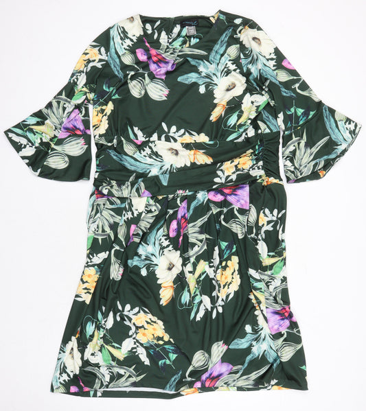 Creation Womens Ivory Floral Polyester A-Line Size 12 Round Neck