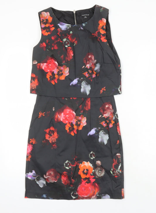 Warehouse Womens Multicoloured Floral Cotton Mini Size 8 Scoop Neck