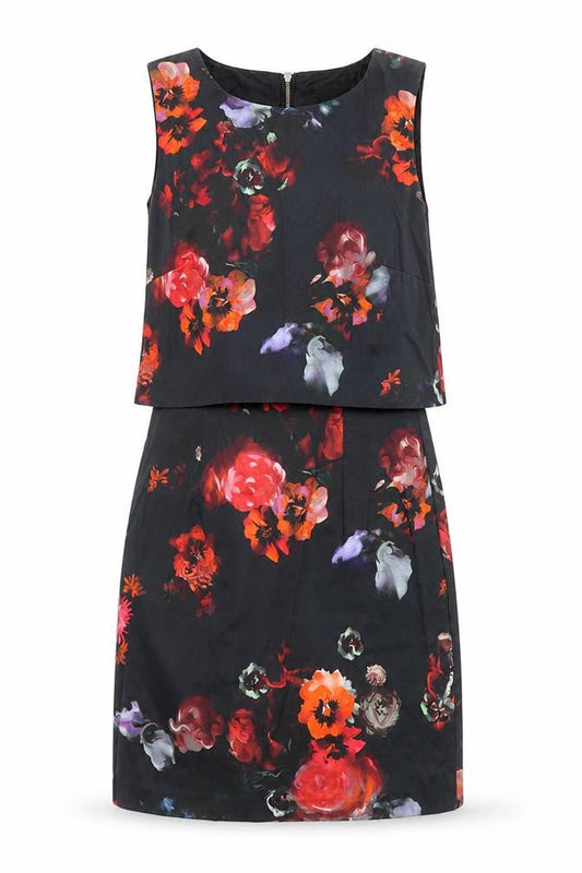 Warehouse Womens Multicoloured Floral Cotton Mini Size 8 Scoop Neck