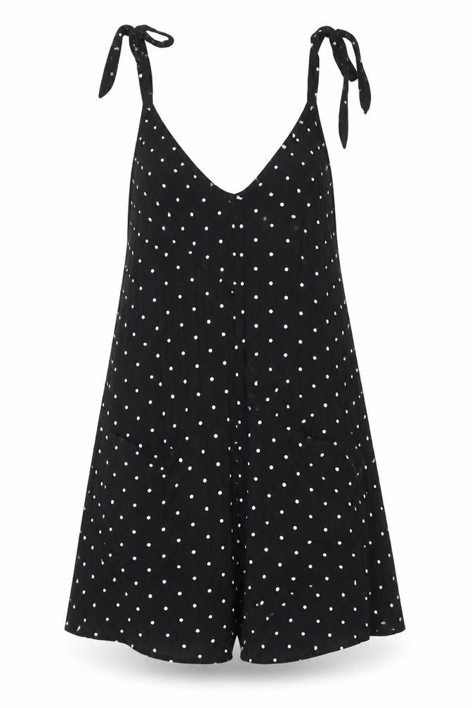 Monkl Womens Black Polka Dot Viscose Playsuit One-Piece Size M - Pockets