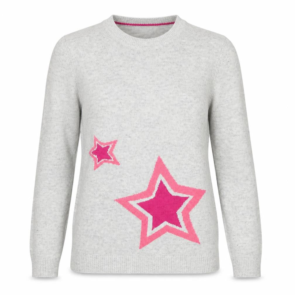 Oasis Womens Grey Round Neck Viscose Pullover Jumper Size M - Stars