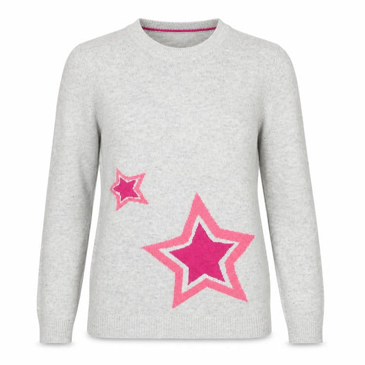Oasis Womens Grey Round Neck Viscose Pullover Jumper Size M - Stars
