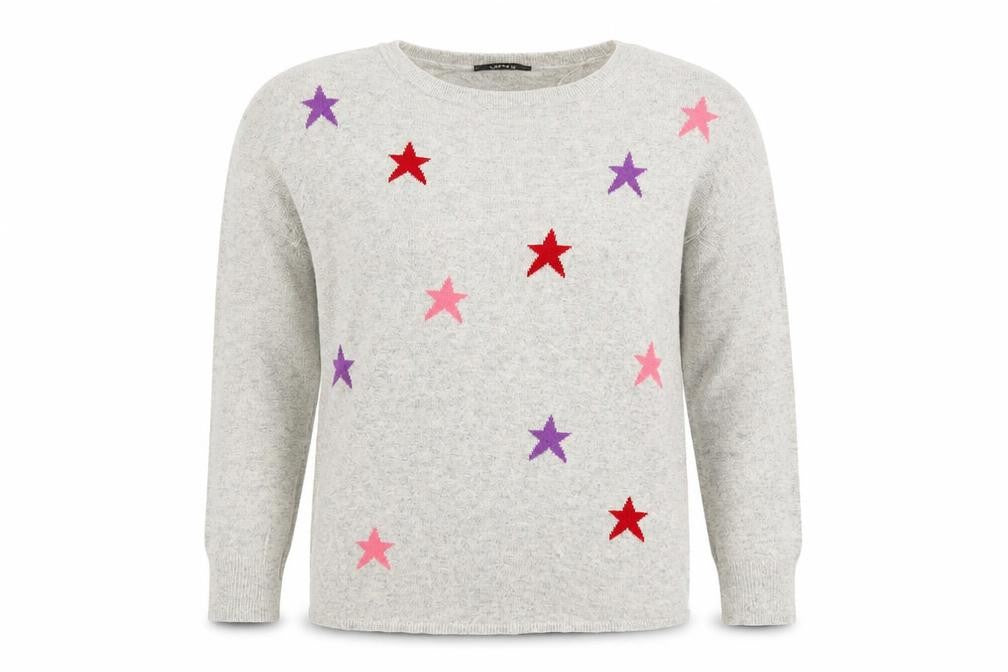Oasis Womens Grey Round Neck Cotton Pullover Jumper Size M - Stars