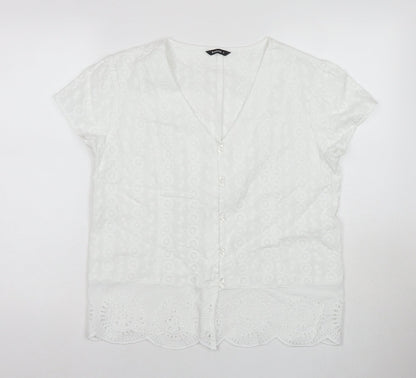 Additional front view of Roman women’s white polyester basic button-up, size UK 12, v-neck