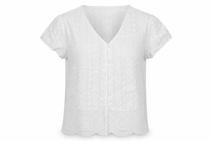 Front view of Roman women’s white polyester basic button-up, size UK 12, v-neck