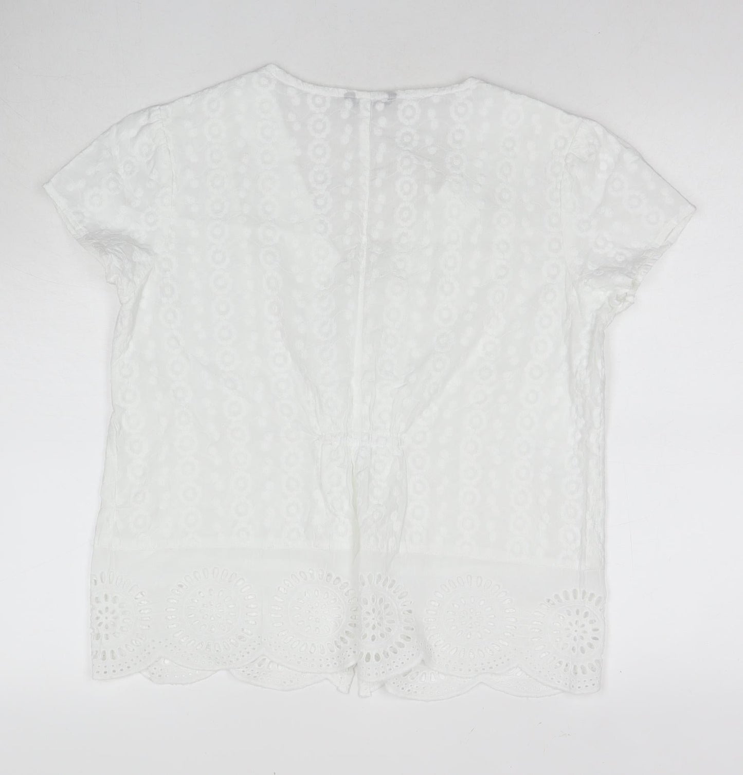 Roman Womens White Polyester Basic Button-Up Size 12 V-Neck