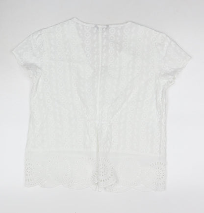 Back view of Roman women’s white polyester basic button-up, size UK 12, v-neck
