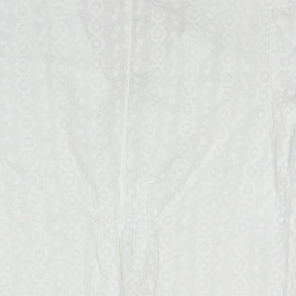 Brand and care label for Roman women’s white polyester basic button-up, size UK 12, v-neck