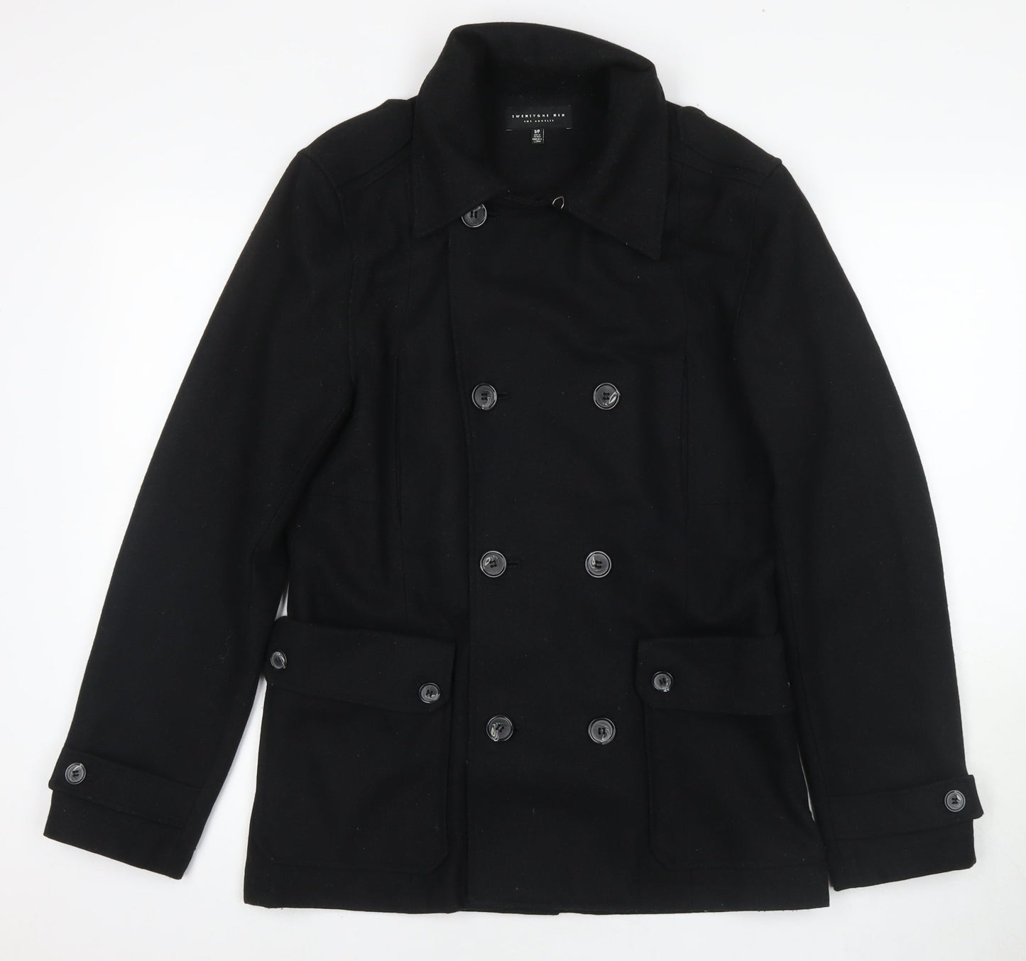 Twenty One Mens Black Overcoat Coat Size S Button