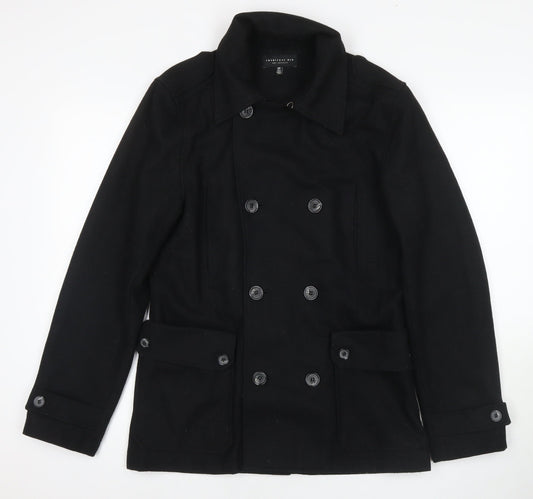 Twenty One Mens Black Overcoat Coat Size S Button