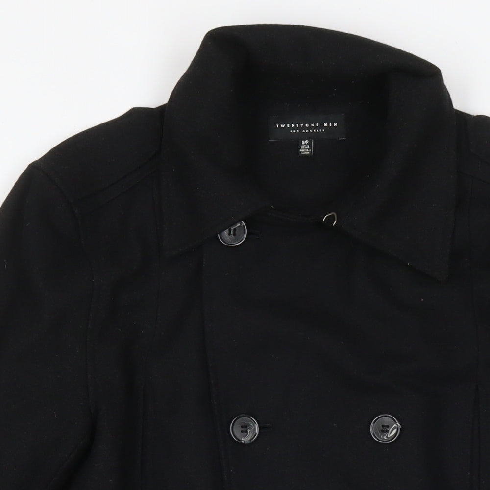 Twenty One Mens Black Overcoat Coat Size S Button