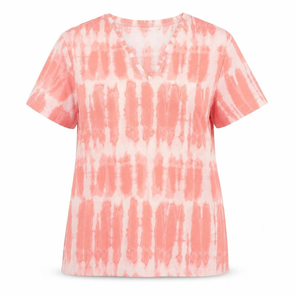 Marks & Spencer Womens Pink Geometric Polyester Basic T-Shirt Size 10 V-Neck