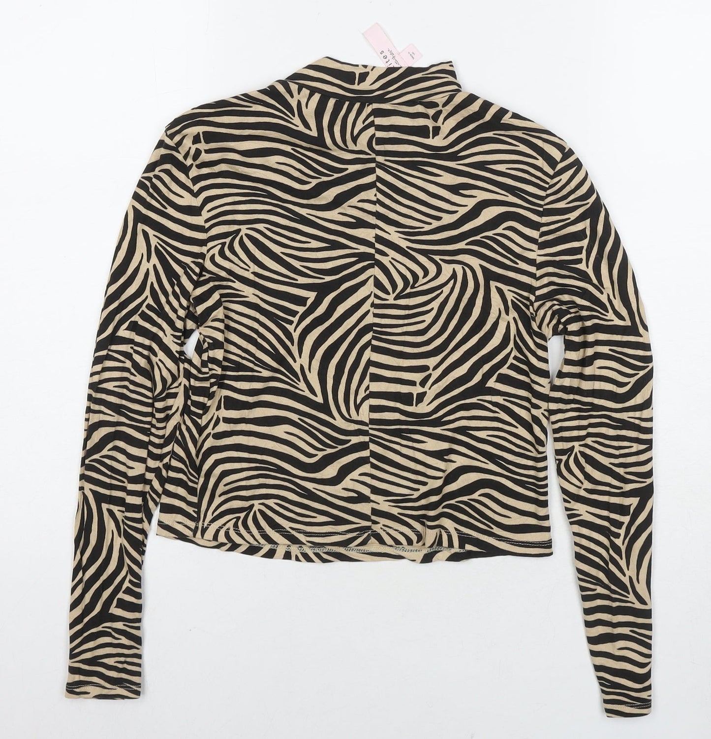 Miss Selfridge Womens Beige Animal Print Viscose Basic T-Shirt Size 10 Round Neck - Tiger Print