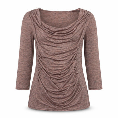 Front view of Roman women’s beige polyester basic blouse, size UK 10, scoop neck