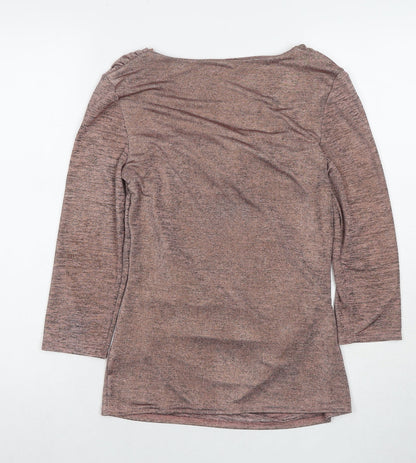 Back view of Roman women’s beige polyester basic blouse, size UK 10, scoop neck