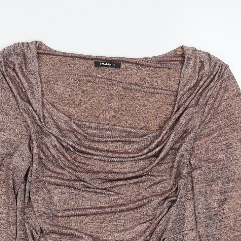 Roman Womens Beige Polyester Basic Blouse Size 10 Scoop Neck
