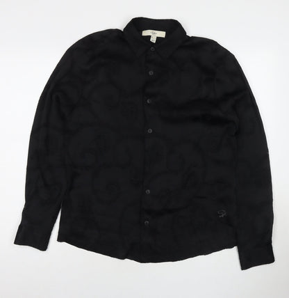 River Island Womens Black Geometric Viscose Basic Button-Up Size S Collared
