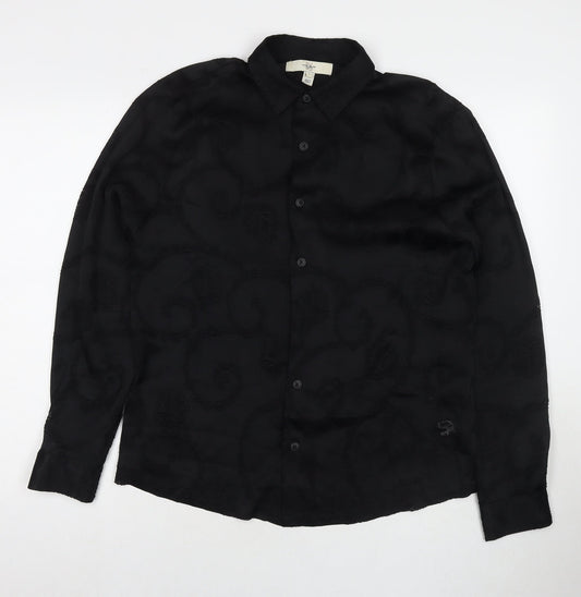 River Island Womens Black Geometric Viscose Basic Button-Up Size S Collared