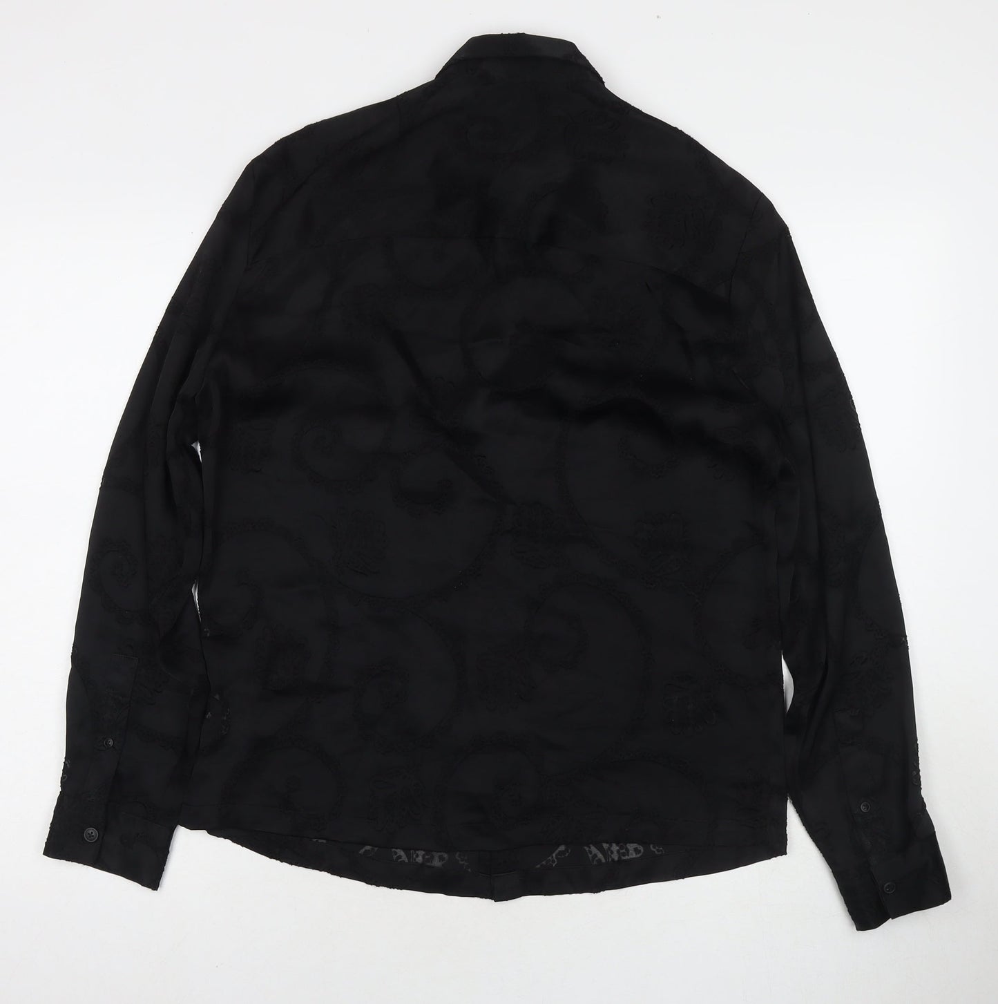 River Island Womens Black Geometric Viscose Basic Button-Up Size S Collared