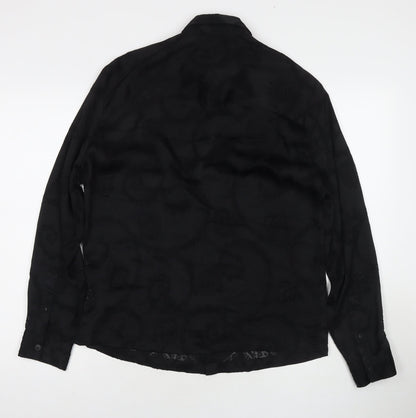 River Island Womens Black Geometric Viscose Basic Button-Up Size S Collared