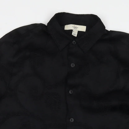 River Island Womens Black Geometric Viscose Basic Button-Up Size S Collared